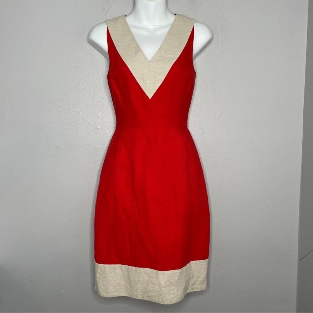KATE SPADE NEW YORK Linen Dress Womens Size 2 Cherry Red Sheath Holiday Formal